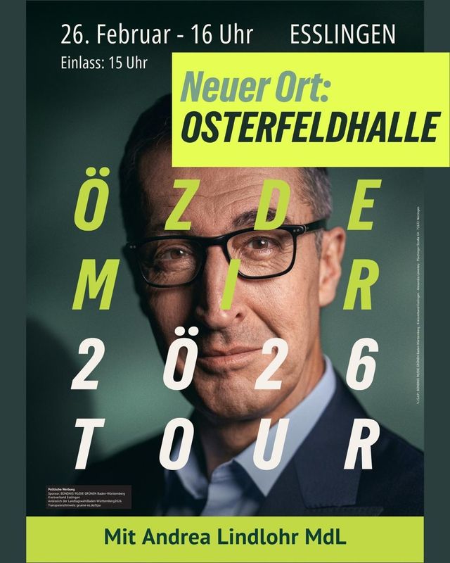 Cem Özdemir kommt nach Esslingen – sei dabei! Do. 26.2. um 16 Uhr in der Osterfeldhalle